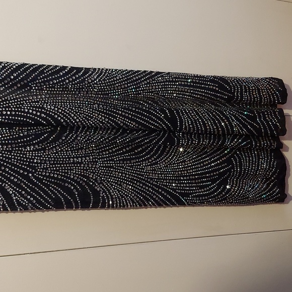 Banjul Black Semi Sheer One Shoulder Strap Gown with Silver Rhinestones Sz Small - Picture 13 of 16